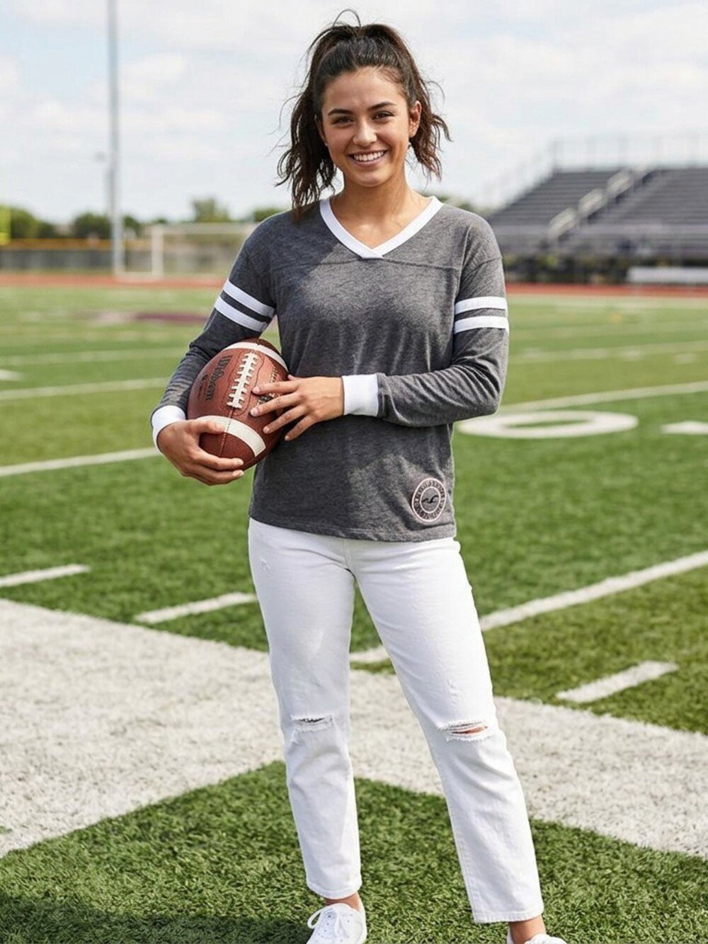 Hollister Heather Gray Long Sleeve Stadium Tee - White Trim Black Lettering XS/S